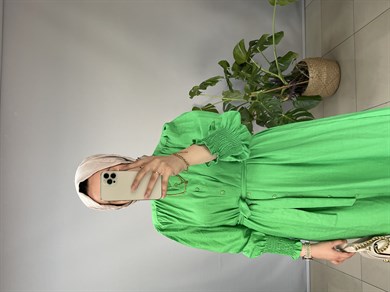MEYSADESIGN ELBİSELER Kolu Gipeli Elbise Benetton Yeşili