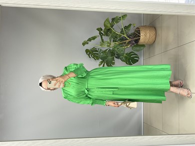 MEYSADESIGN ELBİSELER Kolu Gipeli Elbise Benetton Yeşili