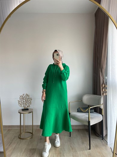 Volanlı Üç İplik Elbise Benetton Yeşili